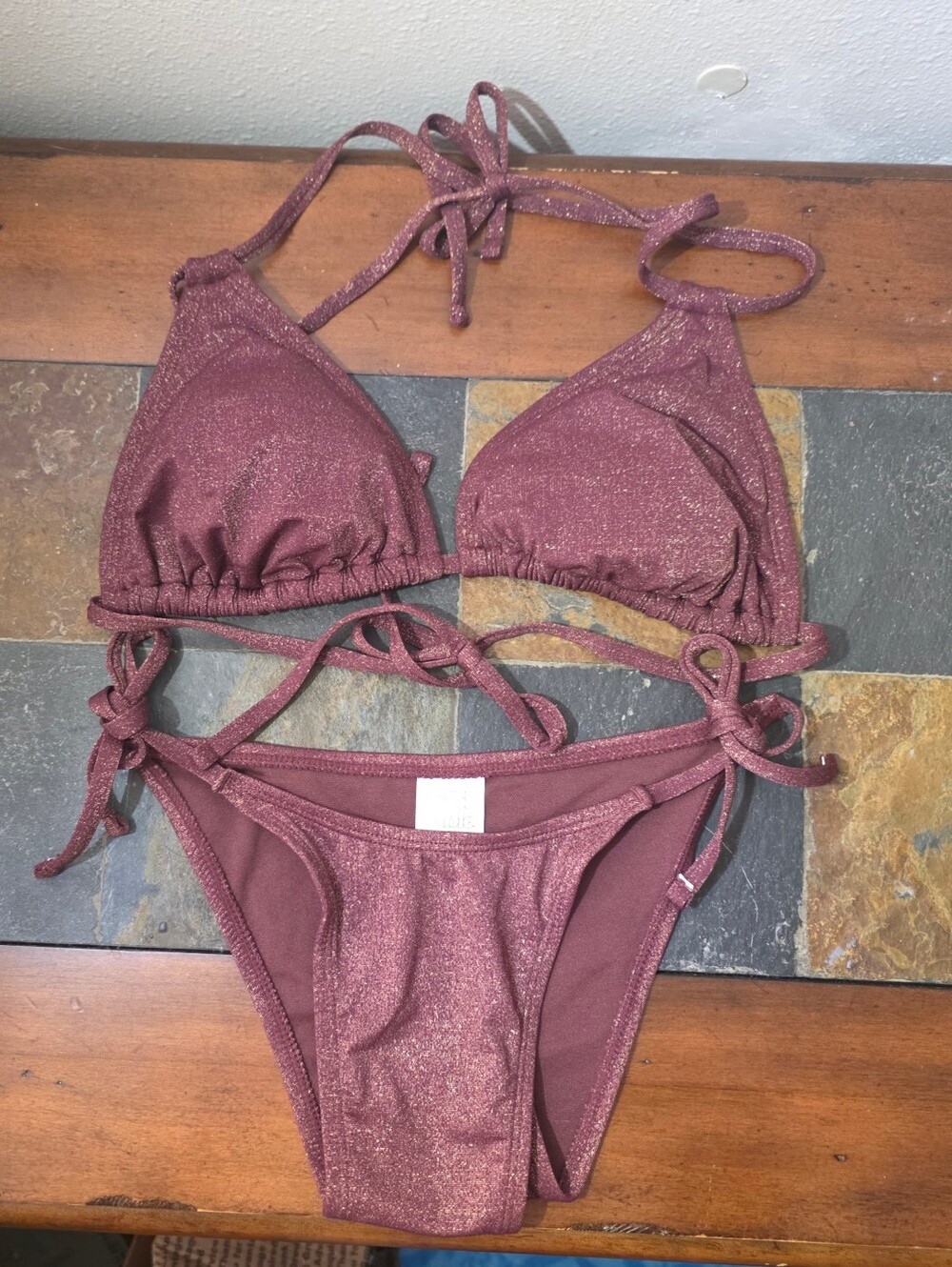 wild fable Shimmer Mauve Tie-Side Bikini Set